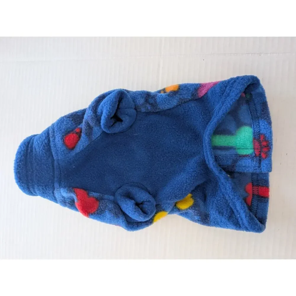 Fido Fleece Dog Coat Size 10 Blue Bone Print Made In USA Warm Winter Pet Jacket